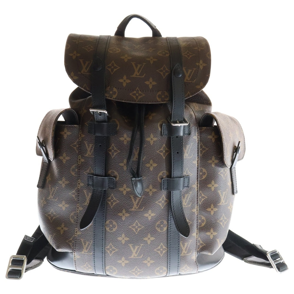 LOUIS VUITTON(ルイヴィトン) クリストファーPM モノグラム マカサー PVC レザー バックパック リュックサック シルバー金具 ブラウン/ブラック M43735