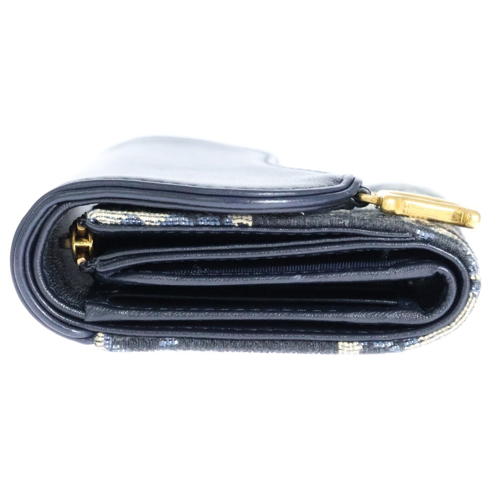 Christian Dior(クリスチャンディオール) サドル ロータスウォレット コンパクトウォレット コインケース 三つ折り財布 ネイビー レザー×キャンバス ゴールド金具S5652CNKO_M928