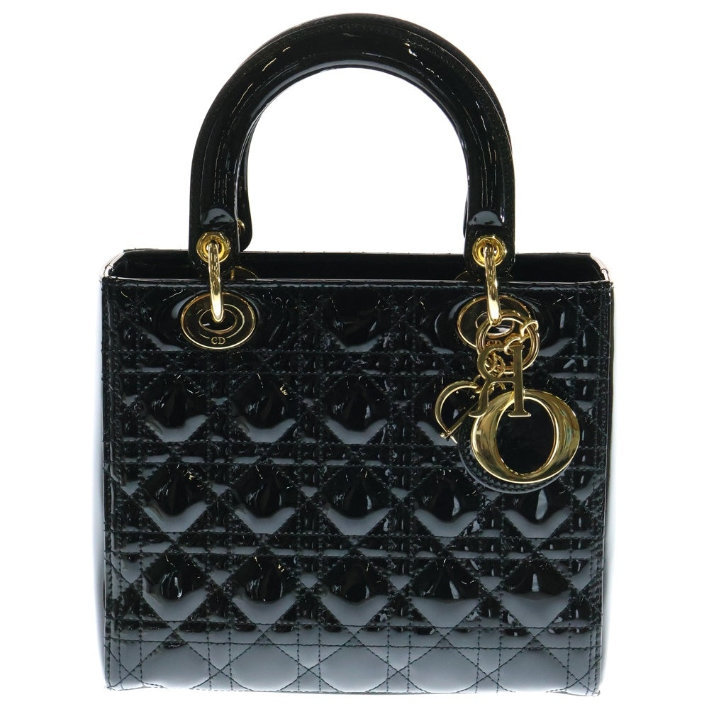 Christian Dior(クリスチャンディオール) レディディオール ミディアム パテント ブラック ゴールド金具 2WAY ハンドバッグ ショルダーバッグ