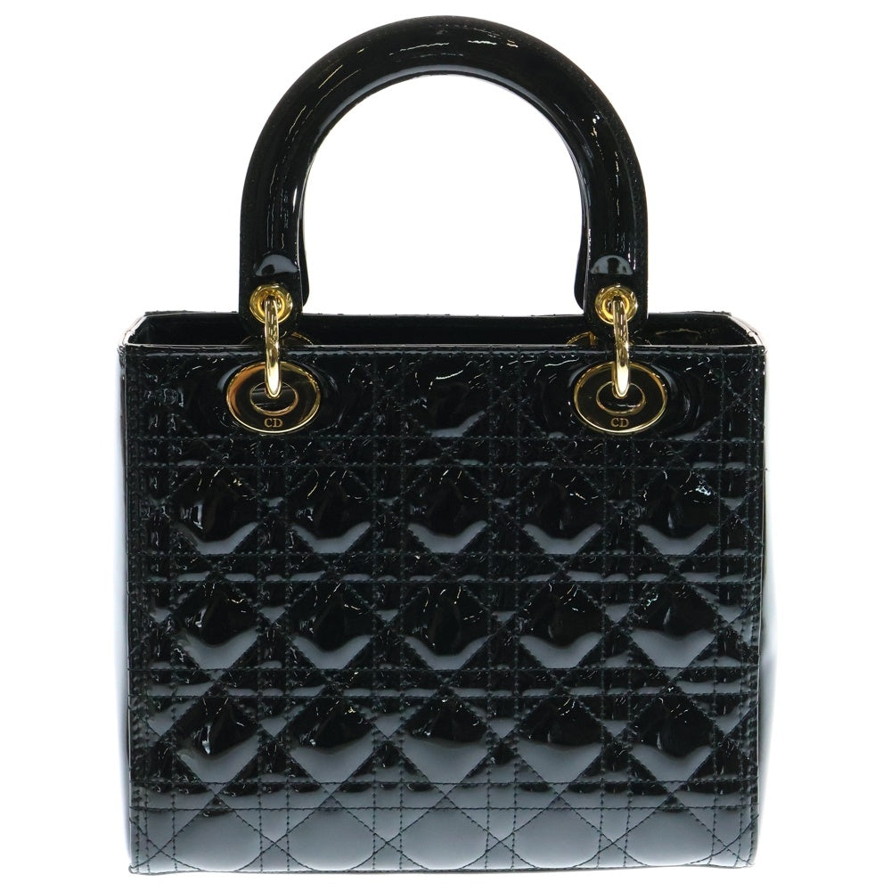Christian Dior(クリスチャンディオール) レディディオール ミディアム パテント ブラック ゴールド金具 2WAY ハンドバッグ ショルダーバッグ