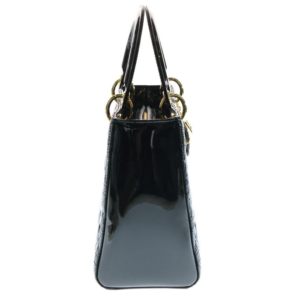 Christian Dior(クリスチャンディオール) レディディオール ミディアム パテント ブラック ゴールド金具 2WAY ハンドバッグ ショルダーバッグ