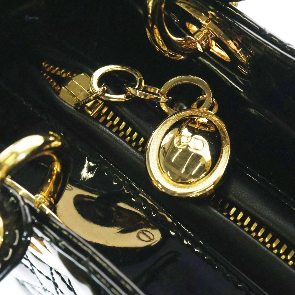 Christian Dior(クリスチャンディオール) レディディオール ミディアム パテント ブラック ゴールド金具 2WAY ハンドバッグ ショルダーバッグ