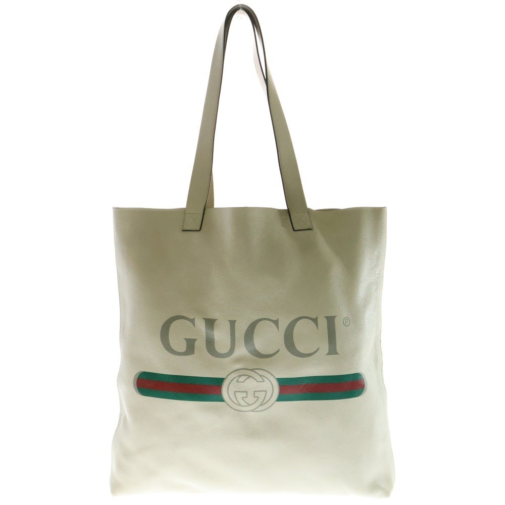 GUCCI(グッチ) ロゴプリント シェリーライン レザー トートバッグ ベージュ 572768