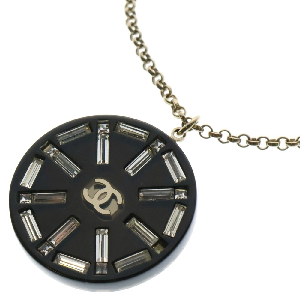 CHANEL(シャネル) 07C ココマーク 円盤ストーン ネックレス ペンダント ブラック×ゴールド