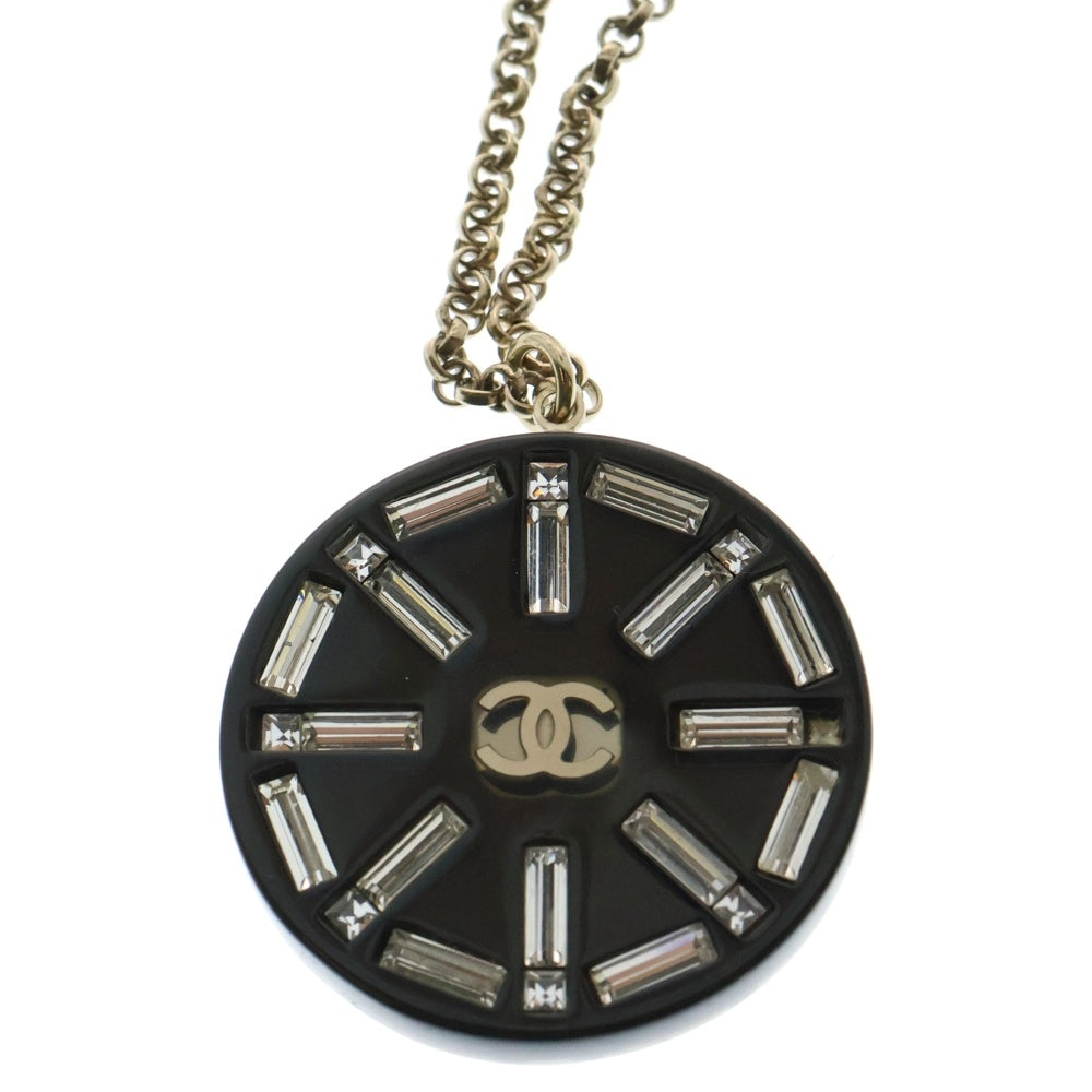 CHANEL(シャネル) 07C ココマーク 円盤ストーン ネックレス ペンダント ブラック×ゴールド