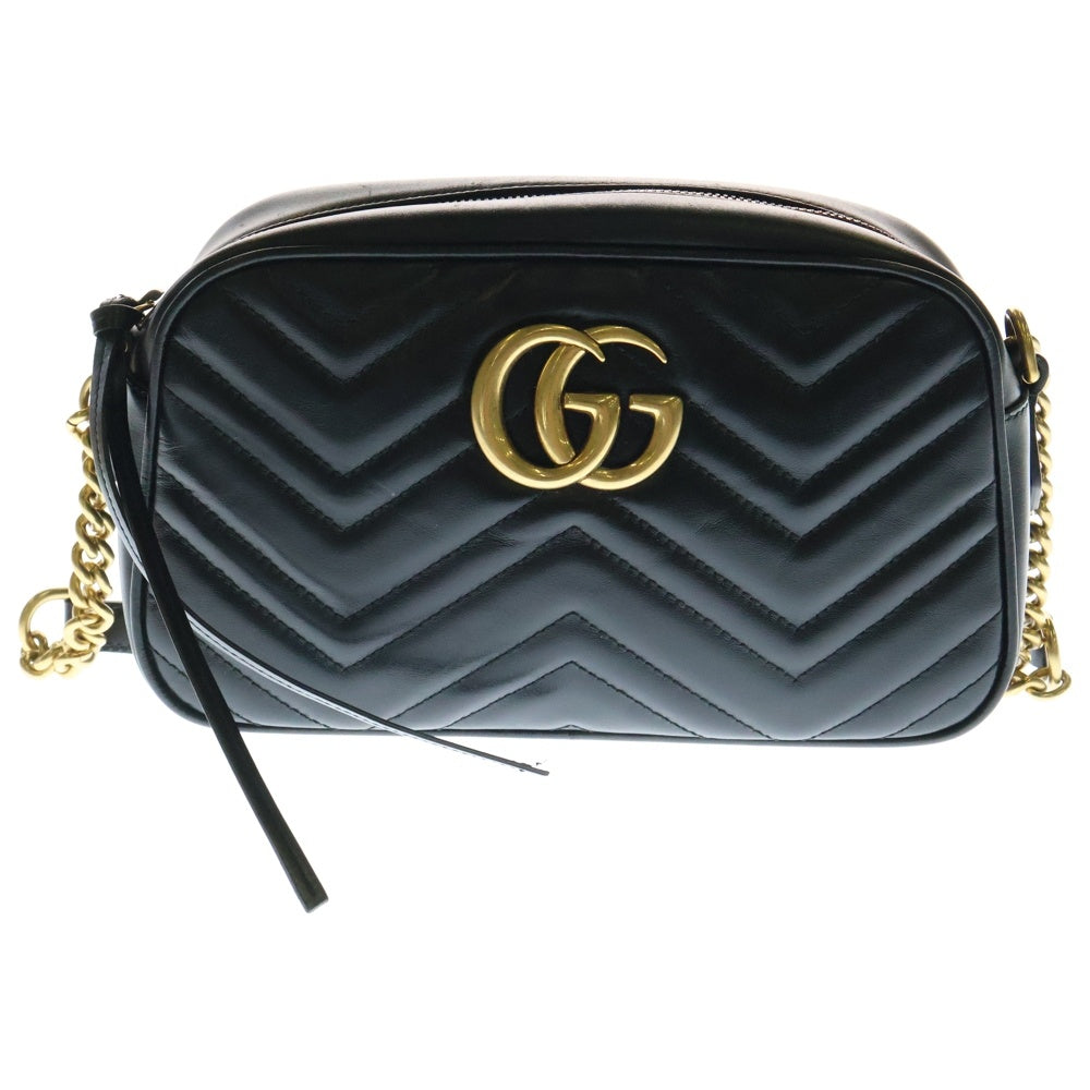 GUCCI(グッチ) GGマーモント キルティング チェーンショルダーバッグ ブラック レザー ゴールド金具 447632