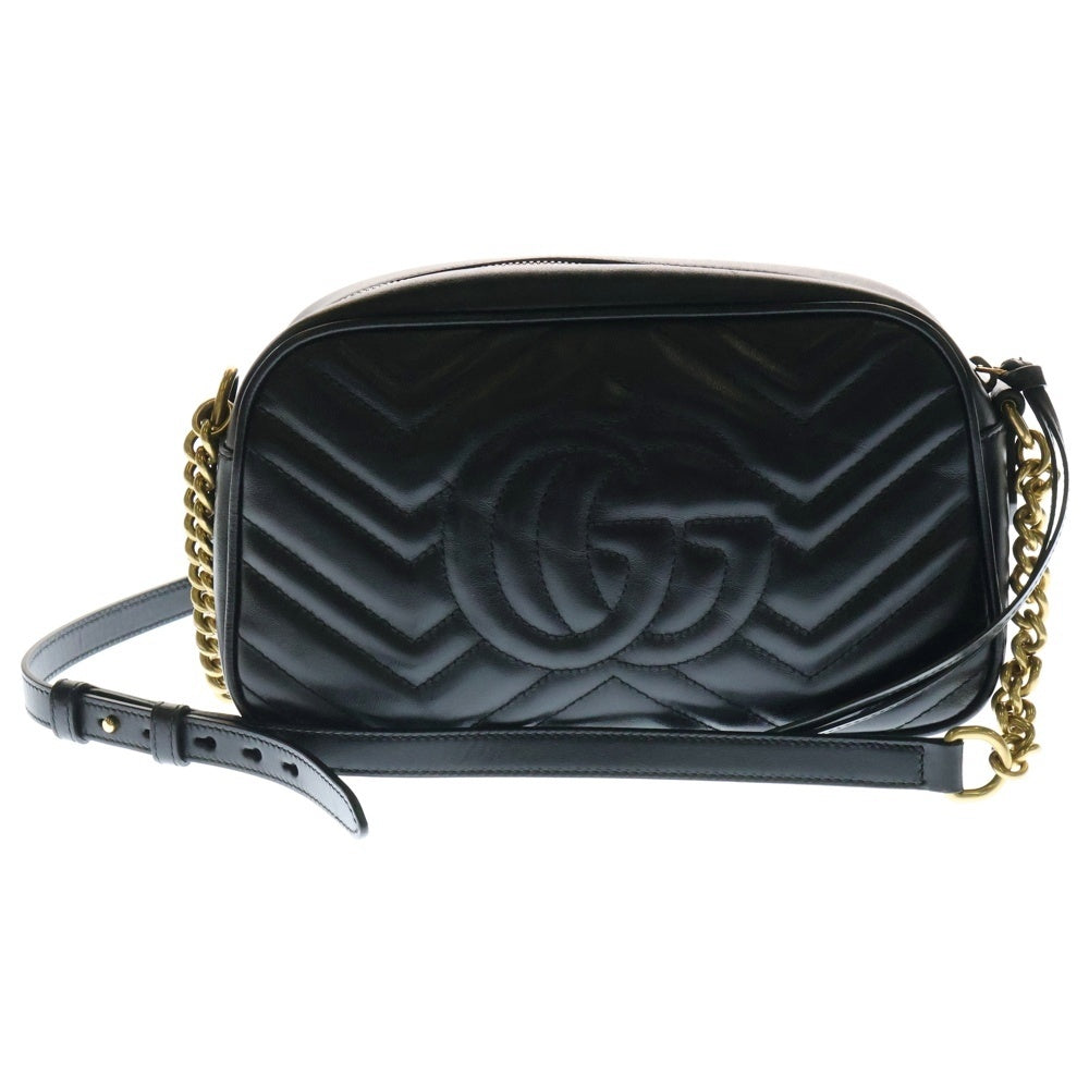 GUCCI(グッチ) GGマーモント キルティング チェーンショルダーバッグ ブラック レザー ゴールド金具 447632