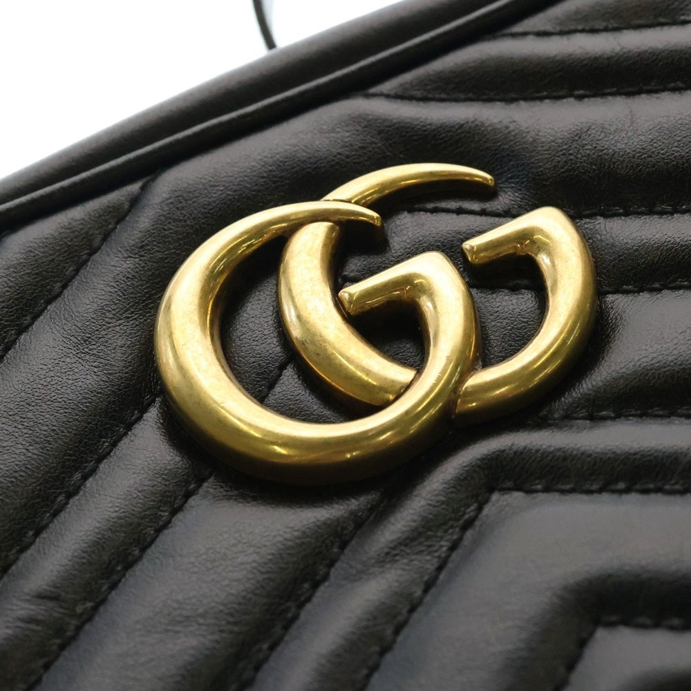 GUCCI(グッチ) GGマーモント キルティング チェーンショルダーバッグ ブラック レザー ゴールド金具 447632