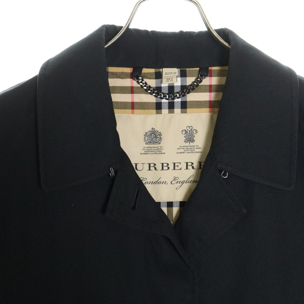 BURBERRY(バーバリー) 裏地ノバチェック総柄 比翼ボタン ラグランスリーブ ステンカラーコート ブラック 2850/67Q