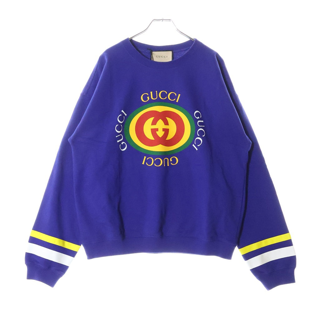 GUCCI(グッチ) インターロッキング G フロントロゴプリント クルーネック プルオーバースウェットトレーナー ブルー 747809