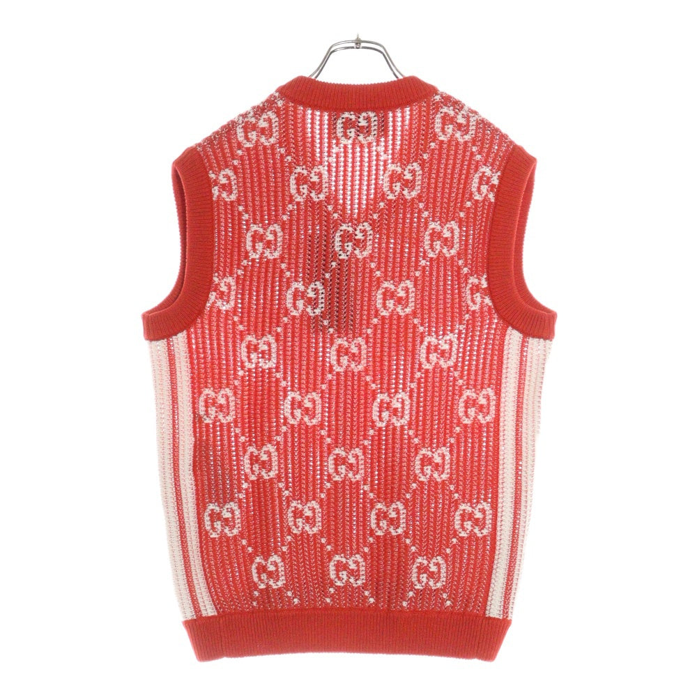 GUCCI(グッチ) GG ジャガード 総柄 Vネック ノースリーブ プルオーバー コットンニット ベスト レッド 752543