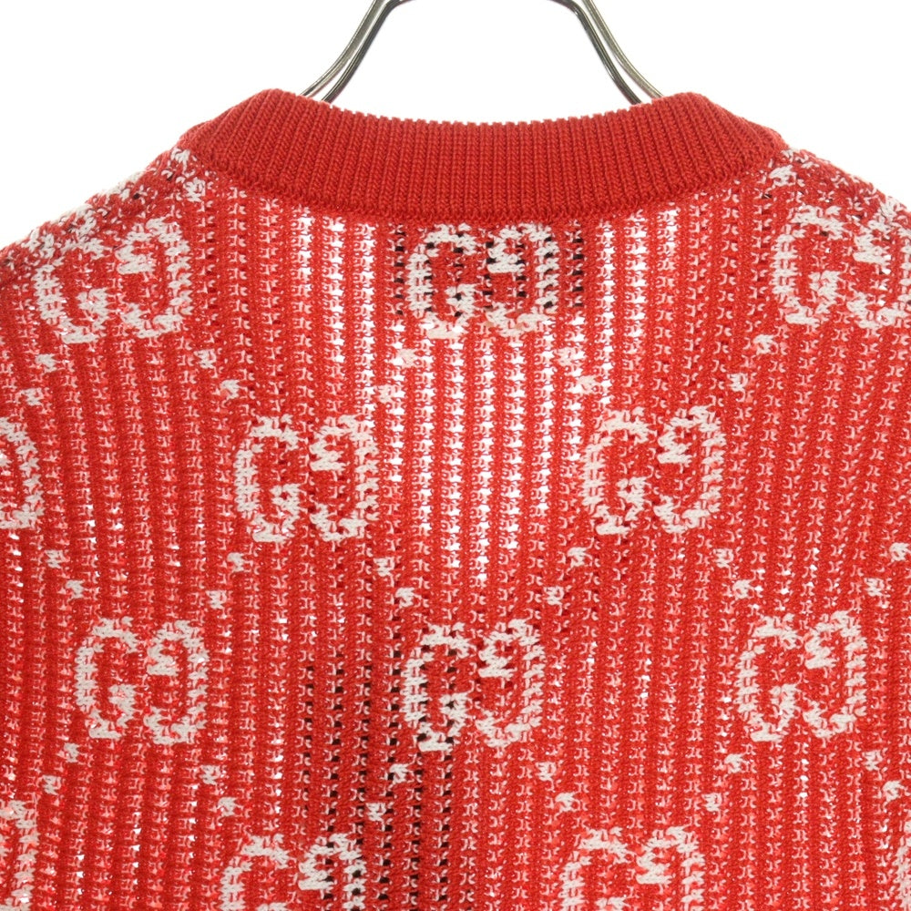 GUCCI(グッチ) GG ジャガード 総柄 Vネック ノースリーブ プルオーバー コットンニット ベスト レッド 752543