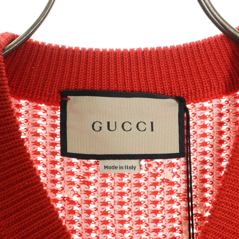 GUCCI(グッチ) GG ジャガード 総柄 Vネック ノースリーブ プルオーバー コットンニット ベスト レッド 752543