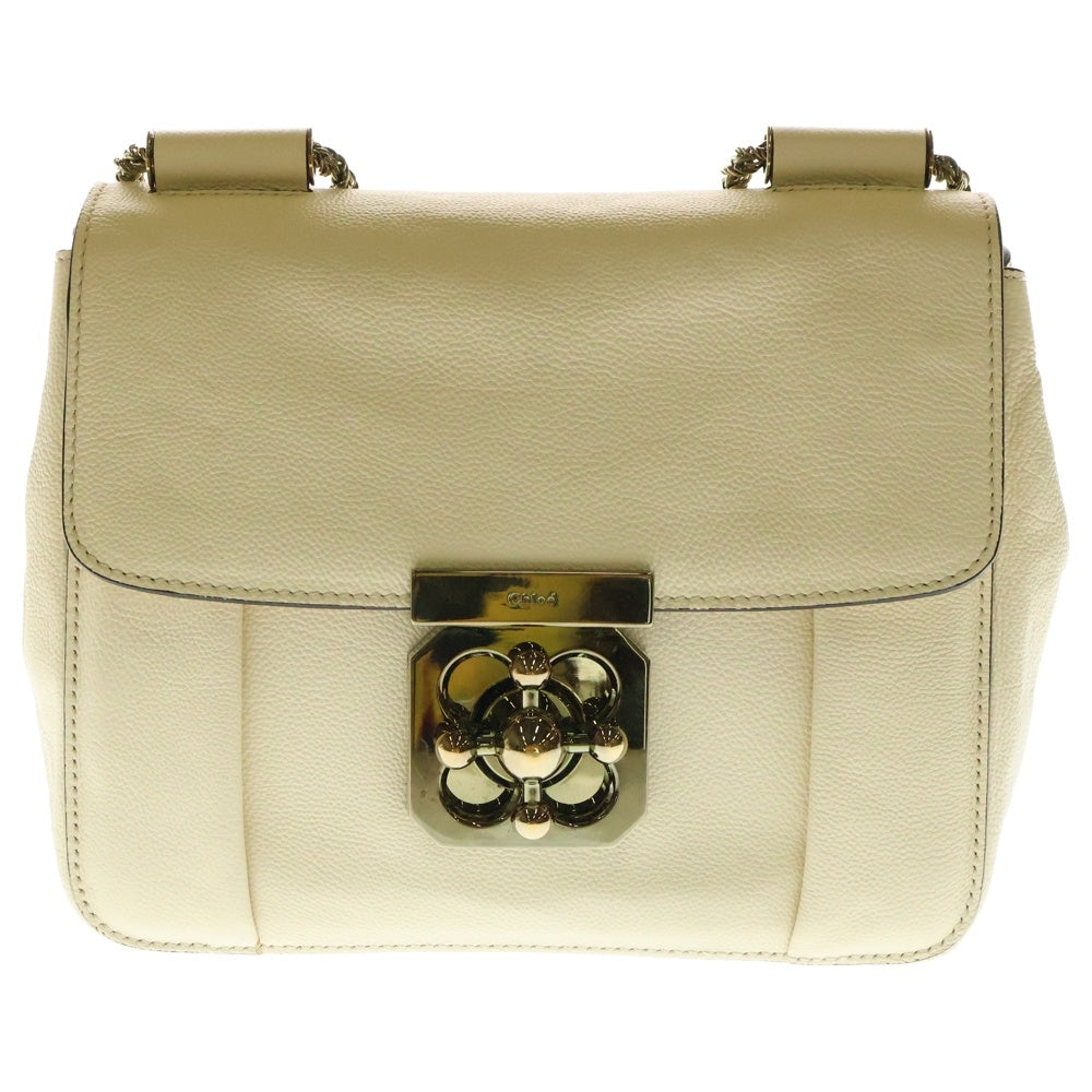 Chloe(クロエ) エルシー ターンロック レザー ダブルチェーン ハンド ショルダーバッグ ゴールド金具 ベージュ
