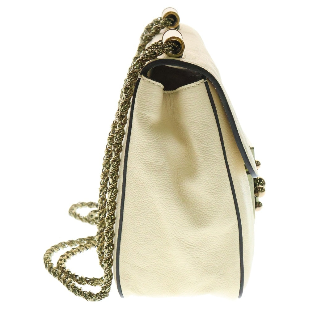 Chloe(クロエ) エルシー ターンロック レザー ダブルチェーン ハンド ショルダーバッグ ゴールド金具 ベージュ