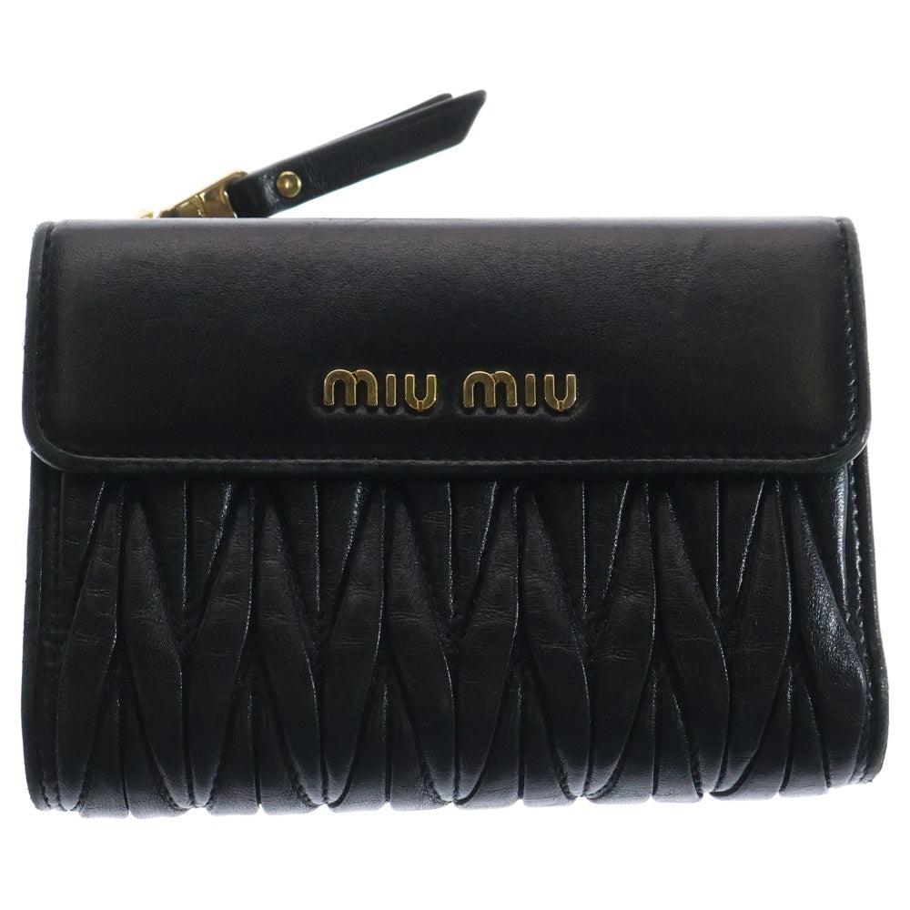 miumiu(ミュウミュウ) マテラッセ 三つ折り財布 コンパクトウォレット コインケース ブラック ゴールド金具