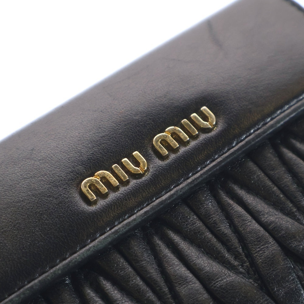 miumiu(ミュウミュウ) マテラッセ 三つ折り財布 コンパクトウォレット コインケース ブラック ゴールド金具