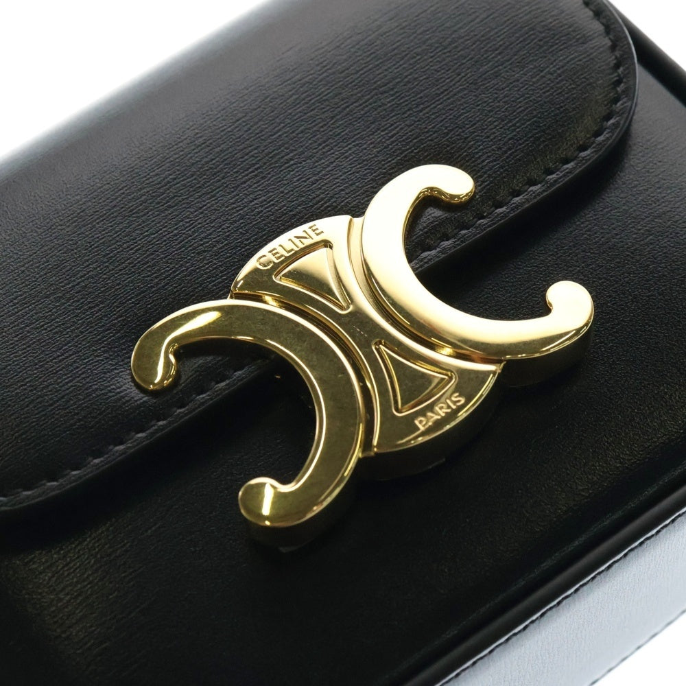 CELINE(セリーヌ) ミニクロード トリオンフ ロゴプレート レザー ショルダーバッグ ポシェット ゴールド金具 ブラック