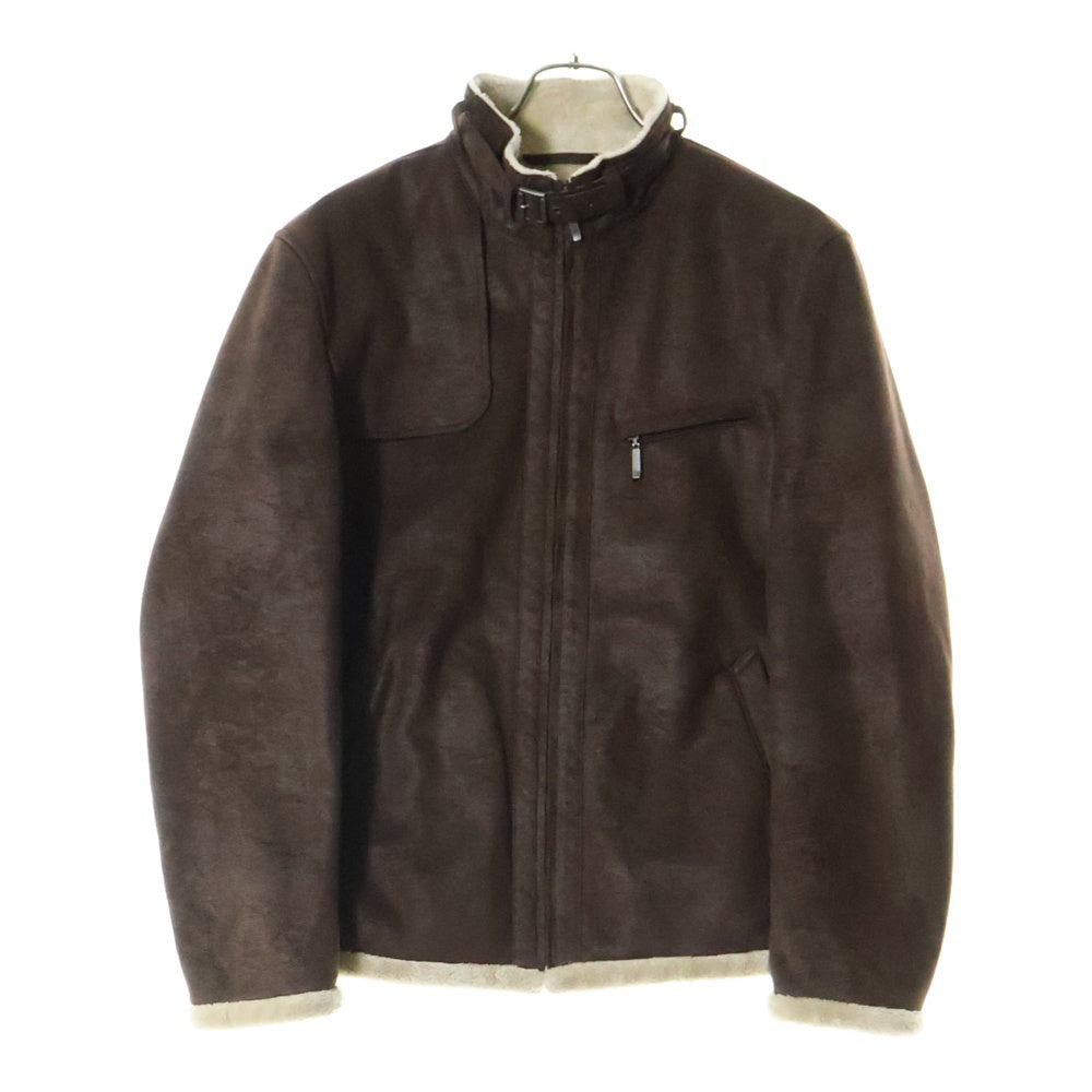 BURBERRY BLACK LABEL(バーバリー ブラックレーベル) スウェードレザー ボアライニング ムートン ジップアップジャケット ブラウン