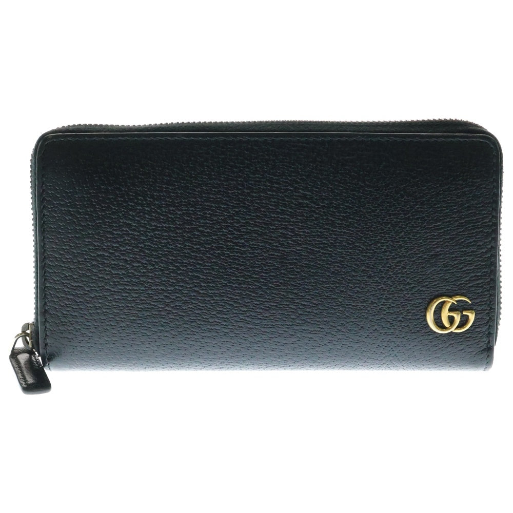 GUCCI(グッチ) GGマーモント ラウンドファスナー長財布 ロングウォレット カードケース ゴールド金具 ブラック レザー 428736