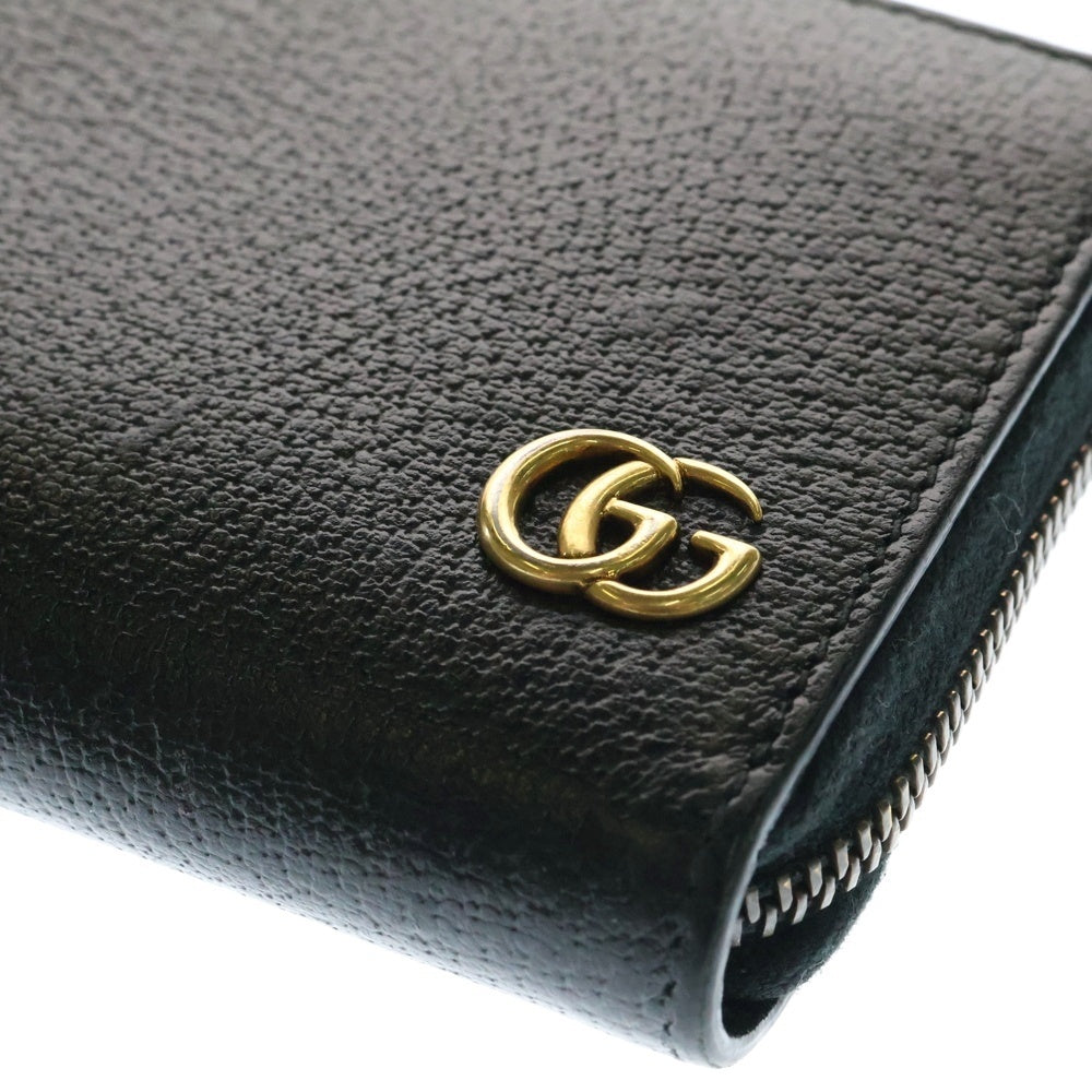 GUCCI(グッチ) GGマーモント ラウンドファスナー長財布 ロングウォレット カードケース ゴールド金具 ブラック レザー 428736