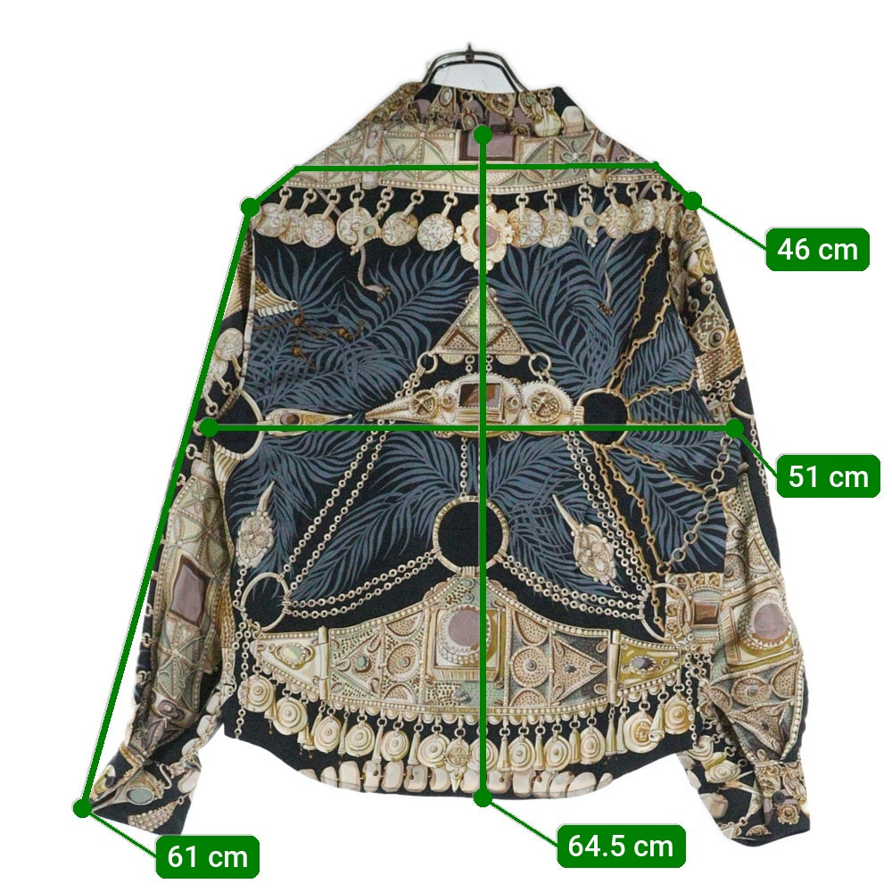 HERMES(エルメス) マルジェラ期 TERRES PRECIEUSES シルク長袖開襟シャツ ブラック マルチカラー