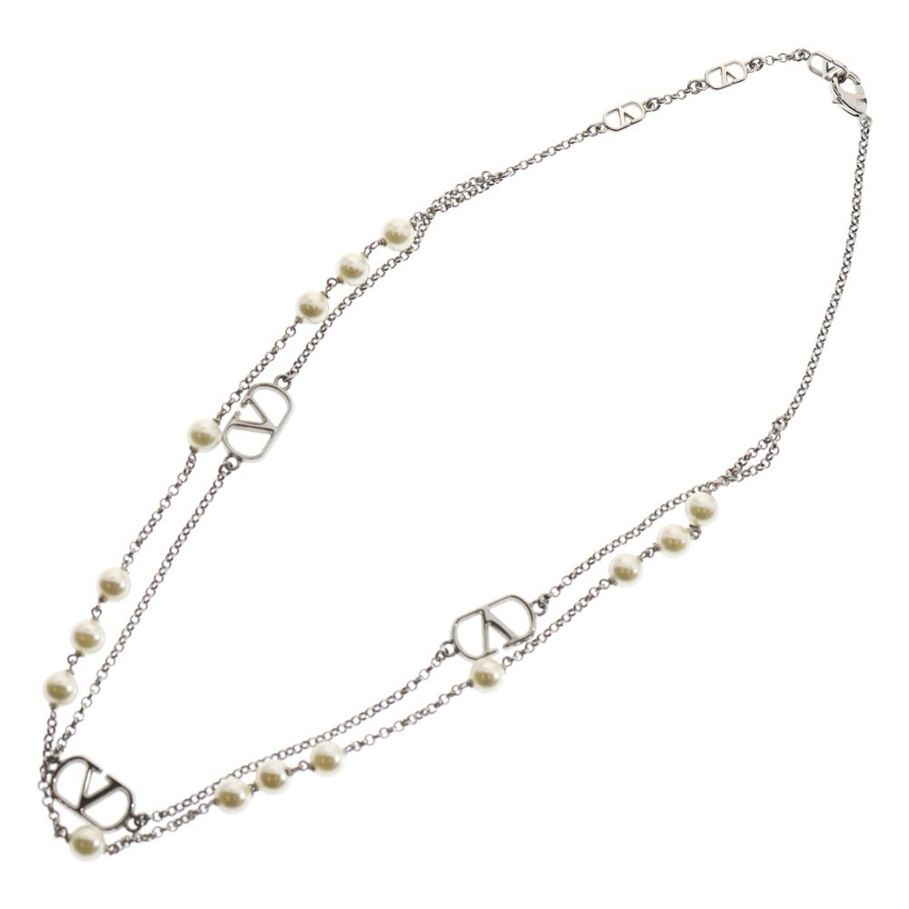 VALENTINO(ヴァレンティノ) Vロゴ パールチェーン ネックレス ペンダント シルバー