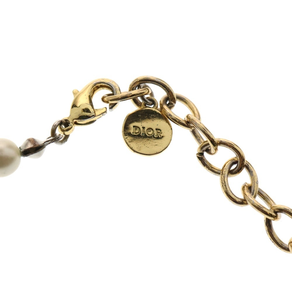 Christian Dior(クリスチャンディオール) 30モンテーニュ CDロゴプレート フェイクパール チョーカー ネックレス ゴールド/ホワイト レディース