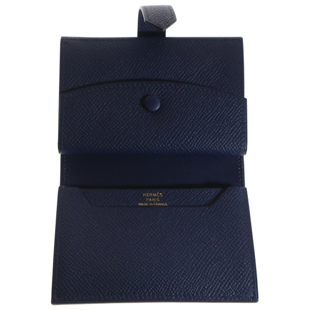 HERMES(エルメス) ベアン ミニ ブルーインディゴ エプソン カードケース ウォレット コインケース 財布 ゴールド金具 レザー W刻印