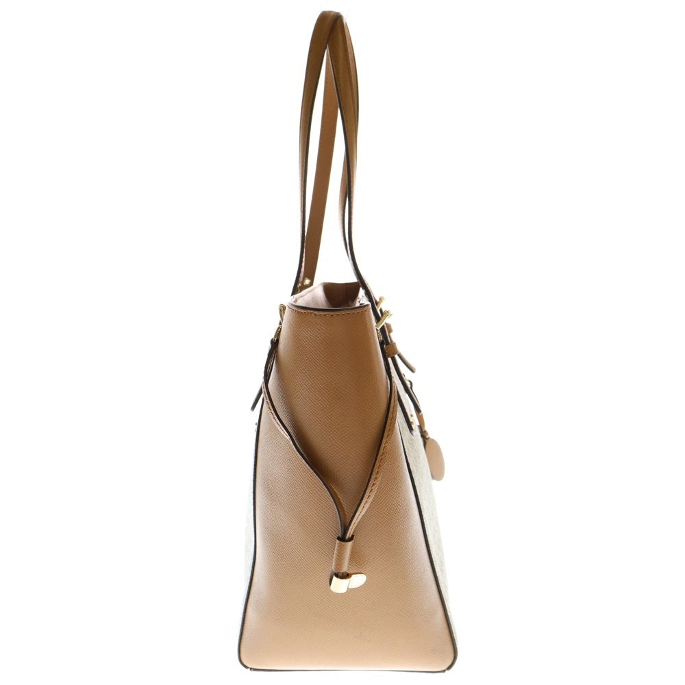 MICHAEL KORS(マイケルコース) MK柄 切り替え ロゴプレート PVC トートバッグ ゴールド金具 ブラウン