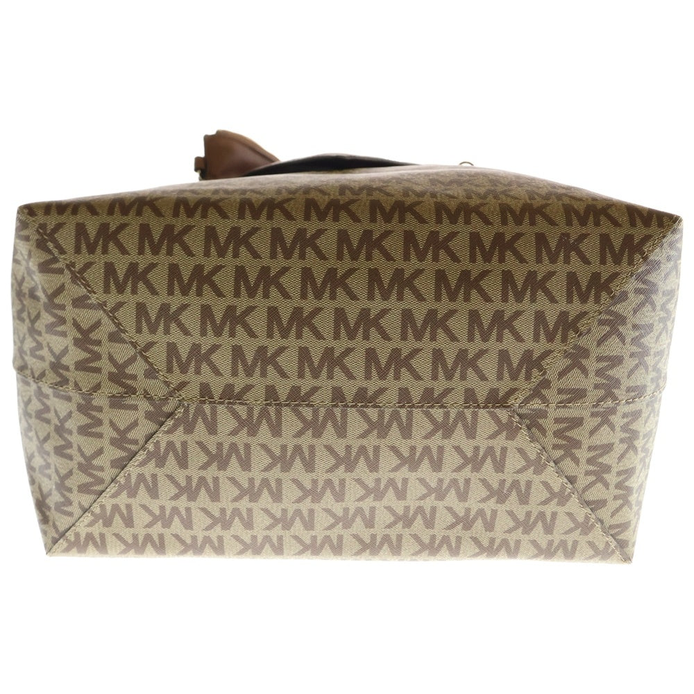 MICHAEL KORS(マイケルコース) MK総柄 ロゴプレート PVC レザー トートバッグ ゴールド金具 ブラウン