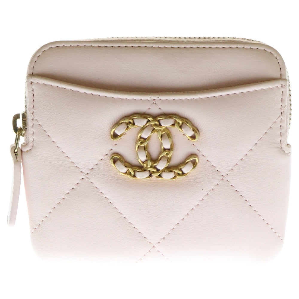 CHANEL(シャネル) 19 ジップ コインパース フラグメントケース カードケース 小物入れ ゴールド金具 ライトピンク ラムスキン