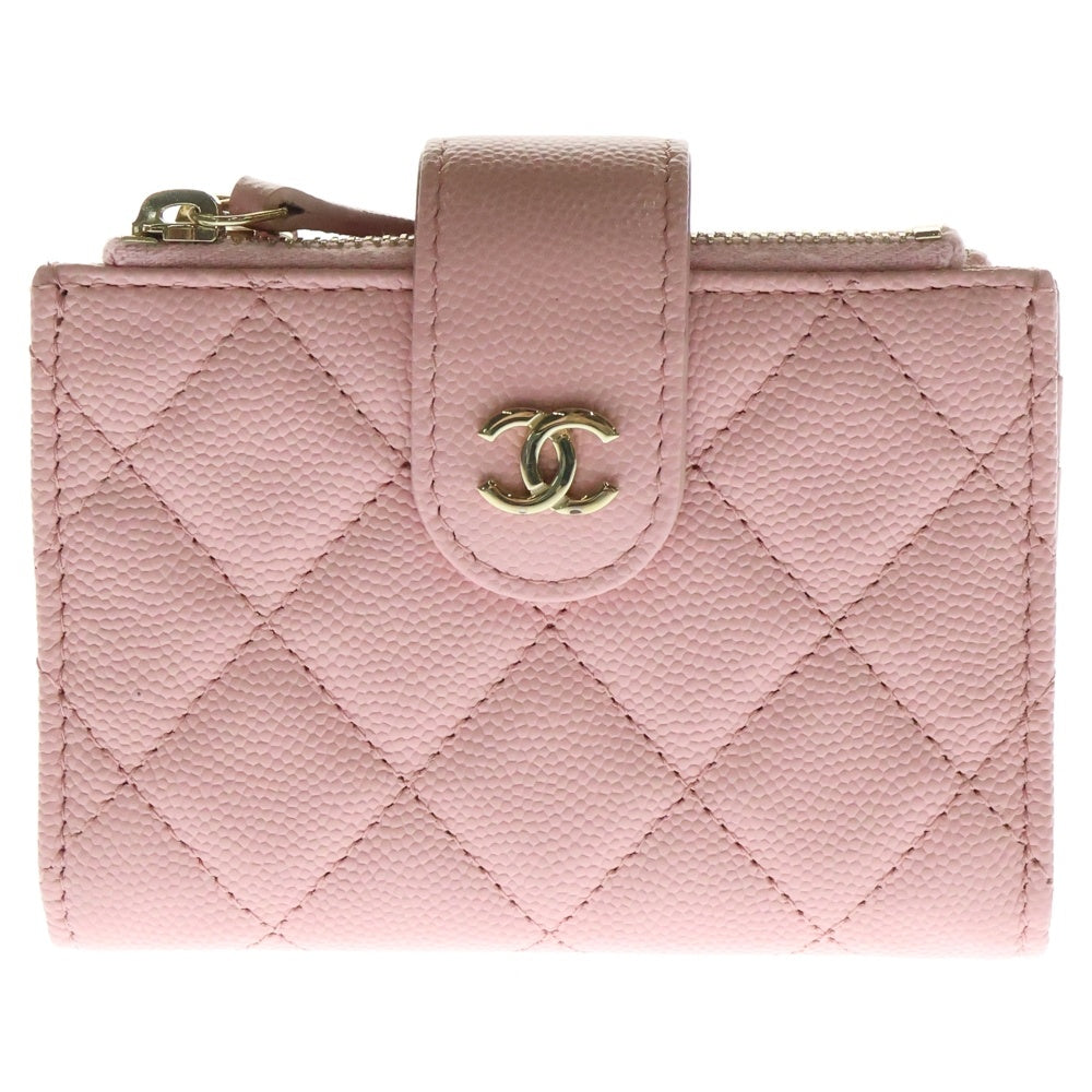 CHANEL(シャネル) マトラッセ クラシック ダブルジップ カードケース コンパクトウォレット 財布 ピンク キャビアスキン ゴールド金具