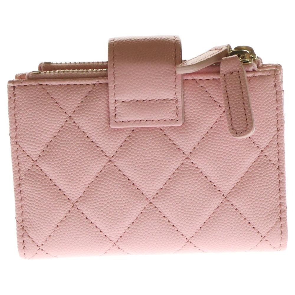 CHANEL(シャネル) マトラッセ クラシック ダブルジップ カードケース コンパクトウォレット 財布 ピンク キャビアスキン ゴールド金具