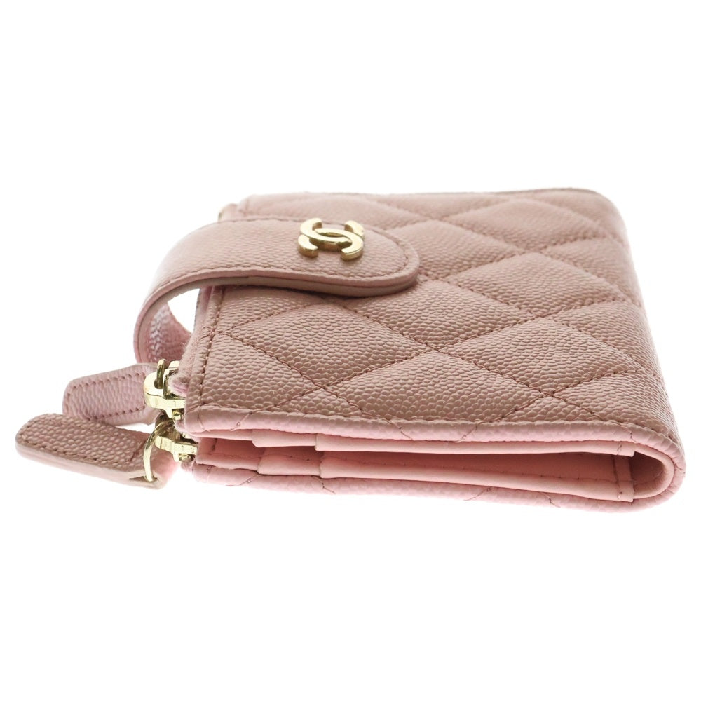 CHANEL(シャネル) マトラッセ クラシック ダブルジップ カードケース コンパクトウォレット 財布 ピンク キャビアスキン ゴールド金具