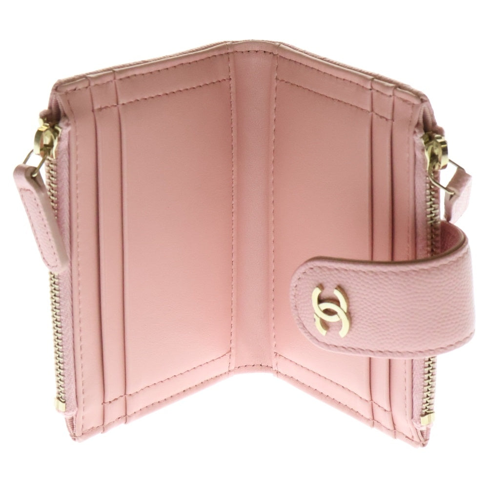 CHANEL(シャネル) マトラッセ クラシック ダブルジップ カードケース コンパクトウォレット 財布 ピンク キャビアスキン ゴールド金具