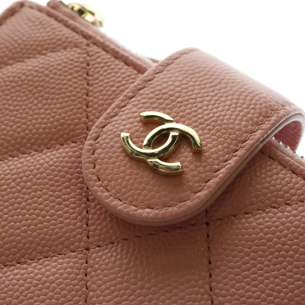 CHANEL(シャネル) マトラッセ クラシック ダブルジップ カードケース コンパクトウォレット 財布 ピンク キャビアスキン ゴールド金具