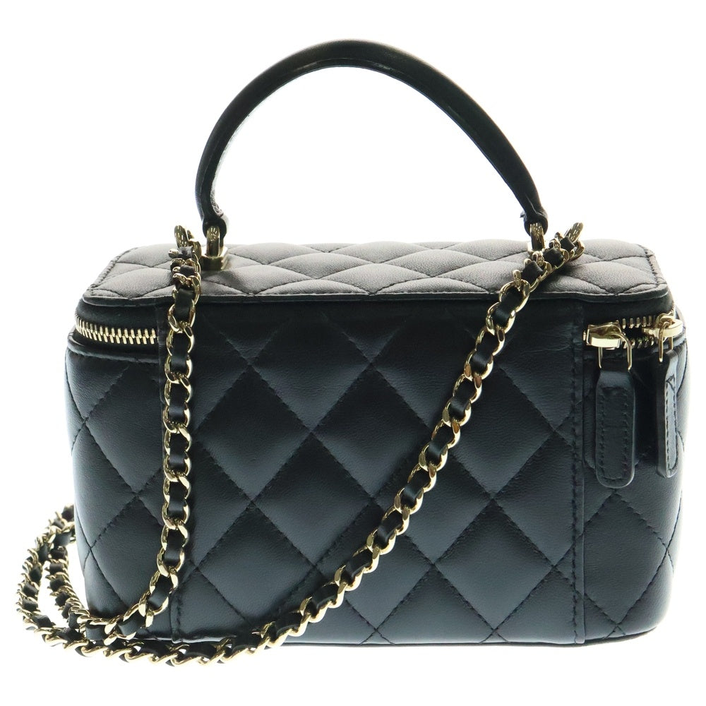 CHANEL(シャネル) ココマーク マトラッセ トップハンドル ラムスキン レザーチェーンショルダーバッグ バニティバッグ ブラック レディース