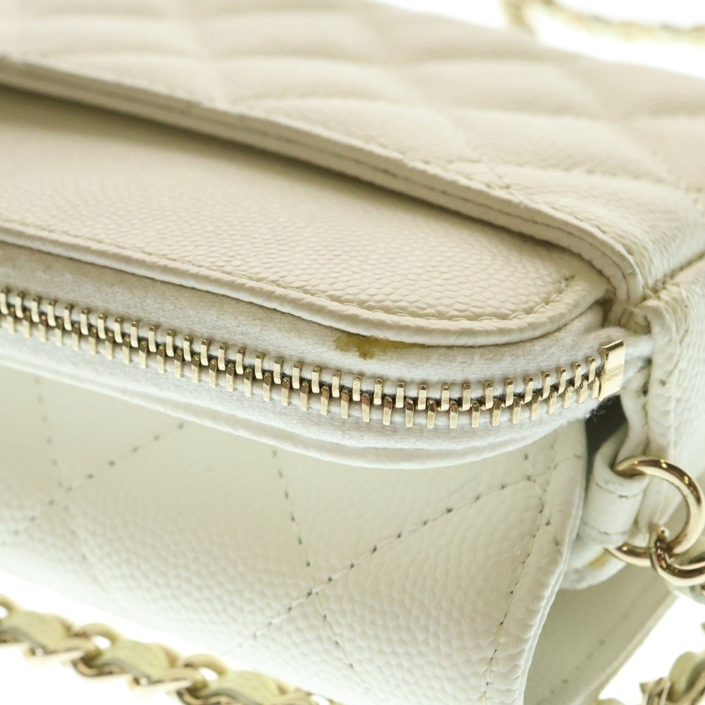 CHANEL(シャネル) ココマーク マトラッセ キャビアスキン レザーチェーンロングウォレット ショルダーバッグ ホワイト レディース AP2096