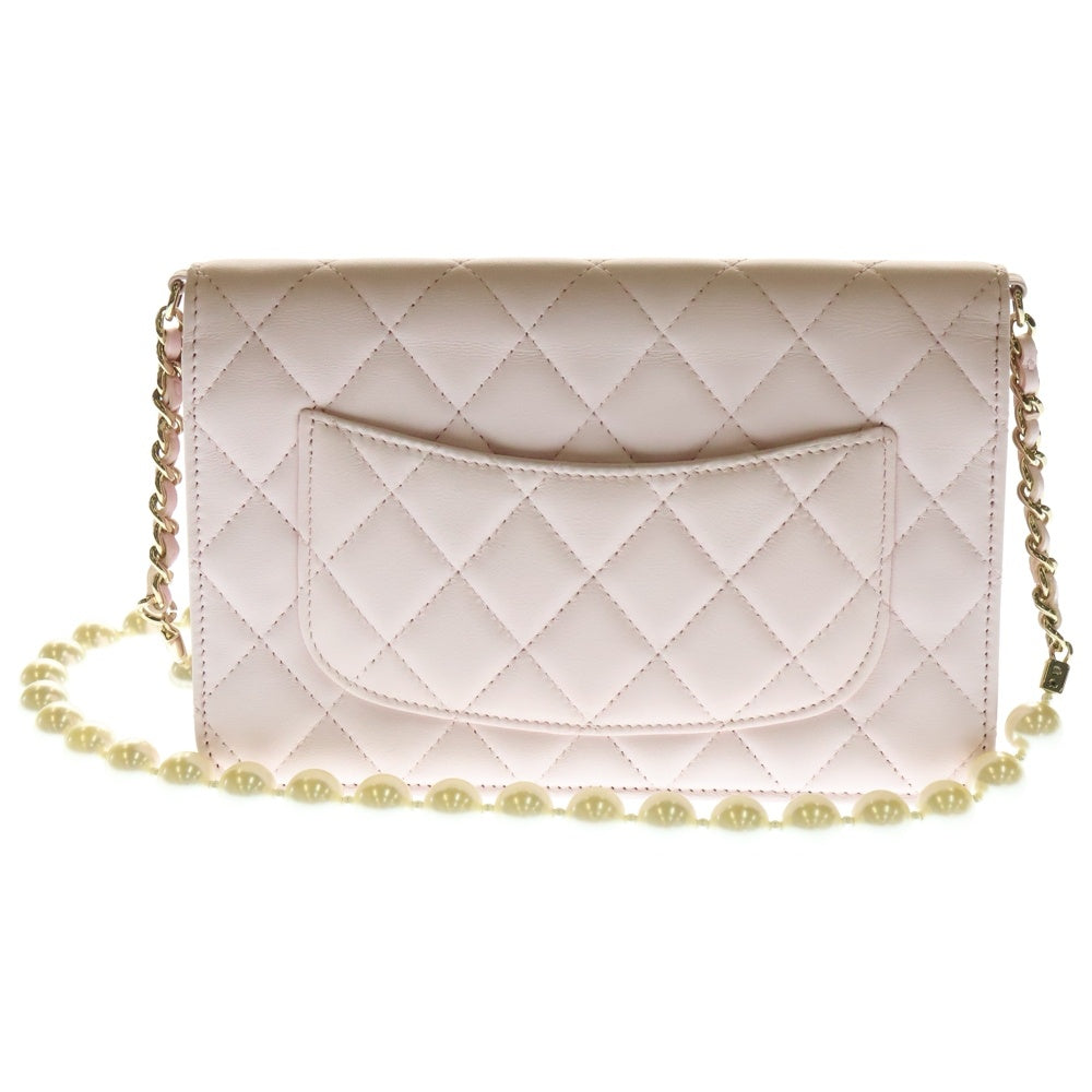 CHANEL(シャネル) ココマーク マトラッセ ラムスキン パールチェーンレザーショルダーバッグ チェーンロングウォレット ピンク レディース AP2579