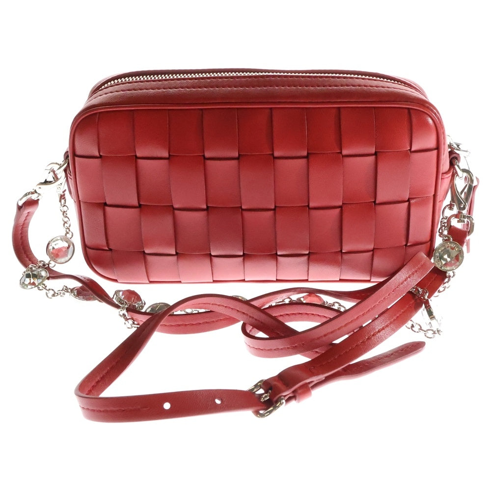 miumiu(ミュウミュウ) ナッパクリスタル ロゴ レザーチェーンショルダーバッグ レッド レディース 5BH184