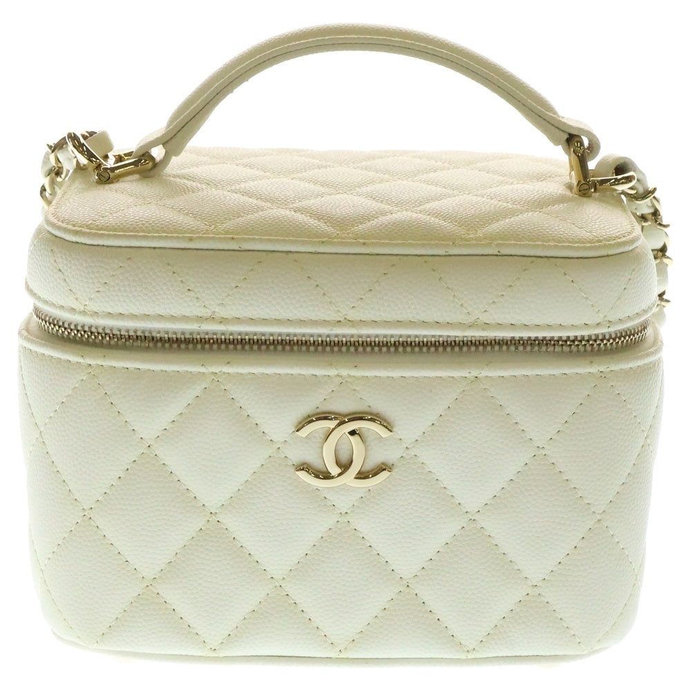 CHANEL(シャネル) ココマーク マトラッセ トップハンドル キャビアスキン レザーチェーンショルダーバッグ バニティバッグ ホワイト レディース AS3171