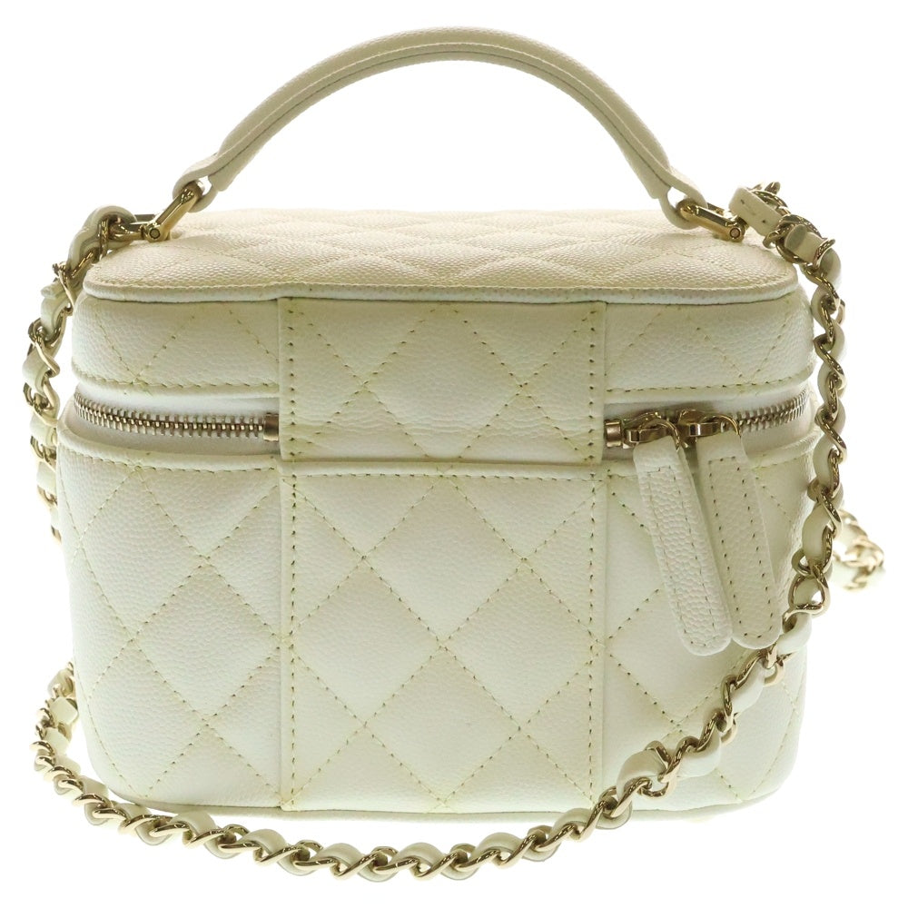 CHANEL(シャネル) ココマーク マトラッセ トップハンドル キャビアスキン レザーチェーンショルダーバッグ バニティバッグ ホワイト レディース AS3171