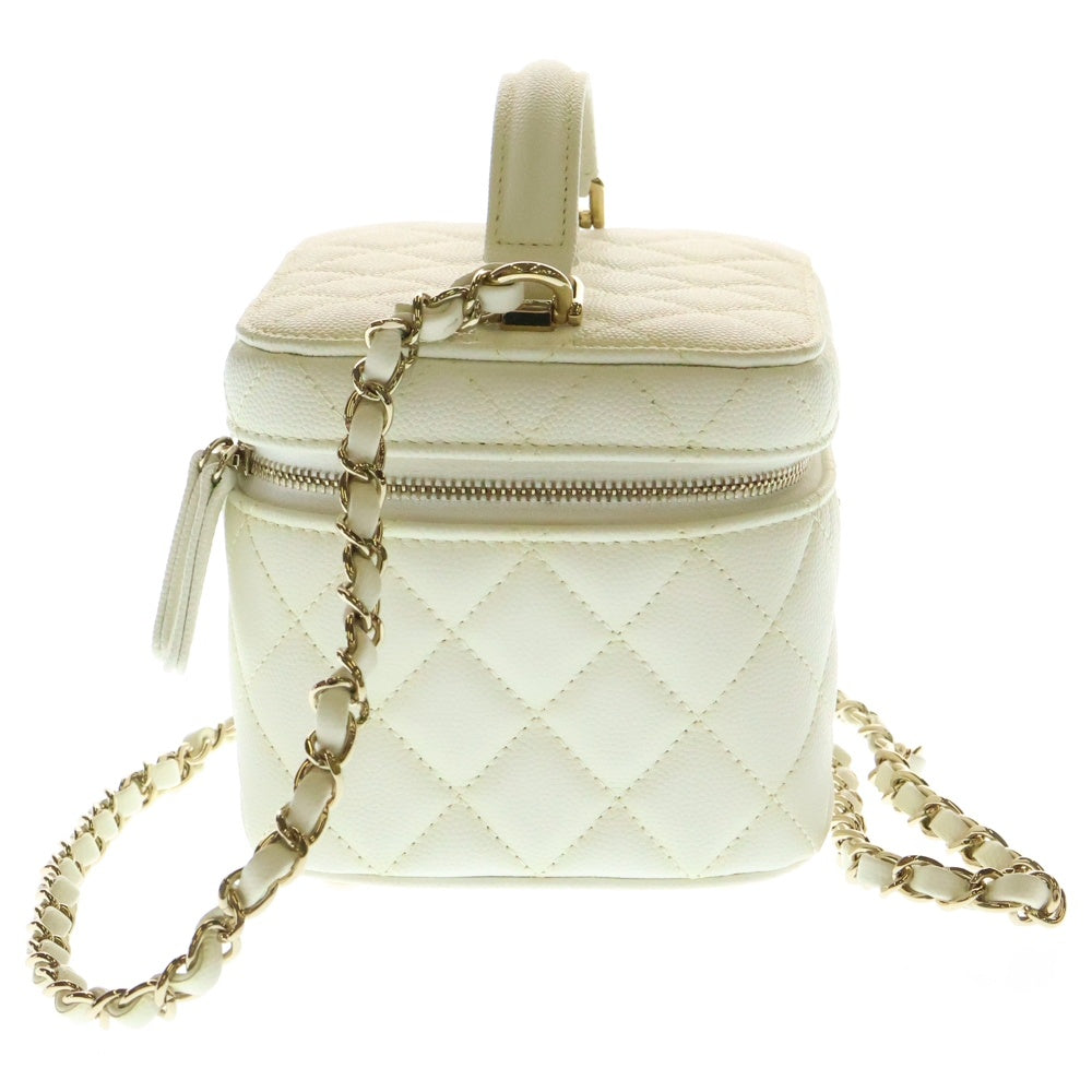 CHANEL(シャネル) ココマーク マトラッセ トップハンドル キャビアスキン レザーチェーンショルダーバッグ バニティバッグ ホワイト レディース AS3171