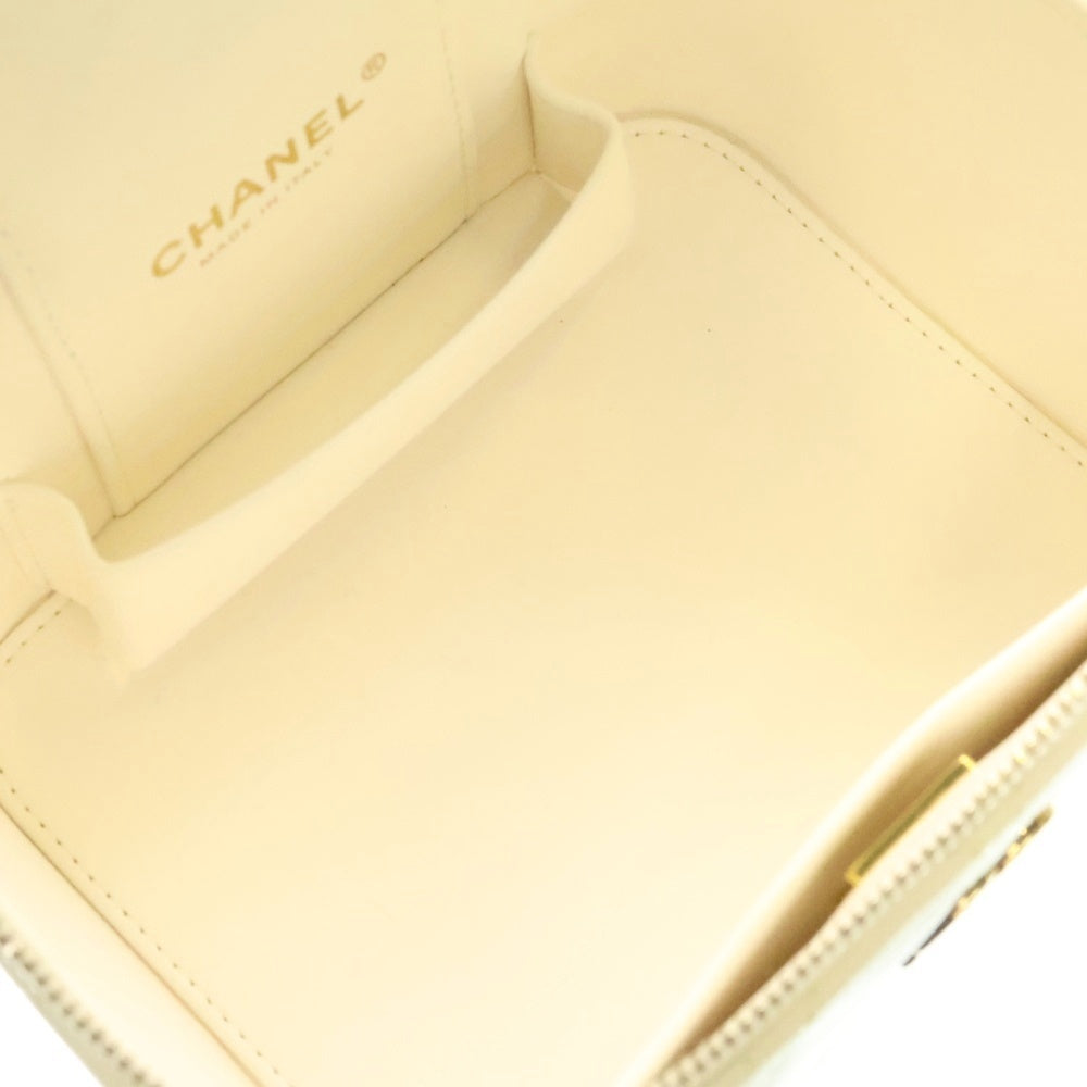 CHANEL(シャネル) ココマーク マトラッセ トップハンドル キャビアスキン レザーチェーンショルダーバッグ バニティバッグ ホワイト レディース AS3171