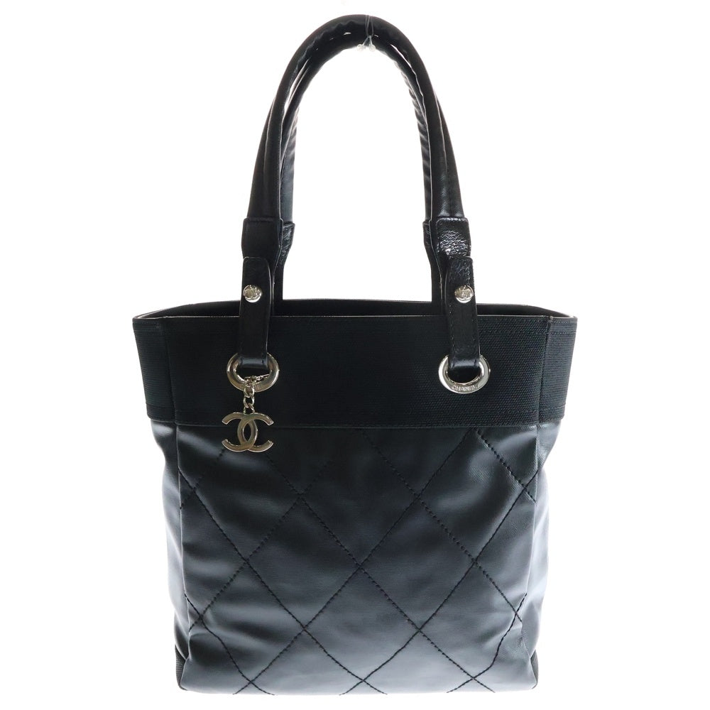 CHANEL(シャネル) ココマーク パリビアリッツPM カーフスキン キャンバス切替レザーハンドバッグ ブラック レディース