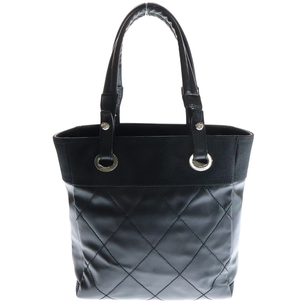CHANEL(シャネル) ココマーク パリビアリッツPM カーフスキン キャンバス切替レザーハンドバッグ ブラック レディース