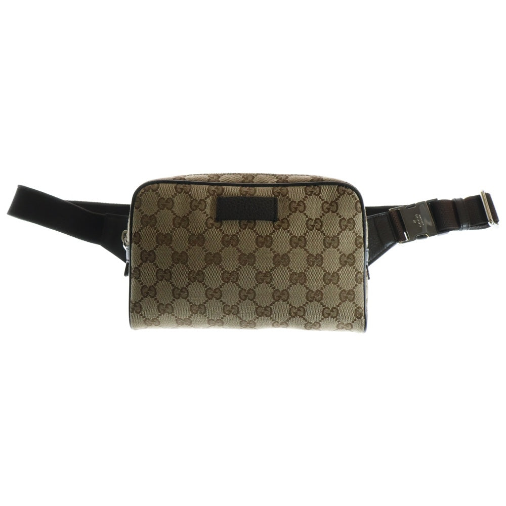 GUCCI(グッチ) GGキャンバス ボディバッグ ウエストバッグ ショルダーバッグ ブラウン×ベージュ シルバー金具 レザー×キャンバス 449174