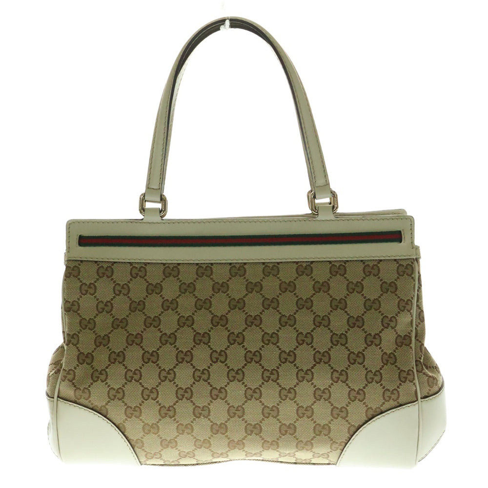 GUCCI(グッチ) GGキャンバス メイフェア ウェブ シェリーライン リボン レザー ハンド トートバッグ ゴールド金具 ベージュ 257063