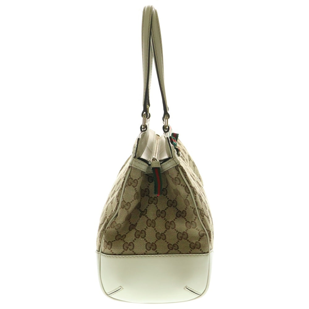 GUCCI(グッチ) GGキャンバス メイフェア ウェブ シェリーライン リボン レザー ハンド トートバッグ ゴールド金具 ベージュ 257063